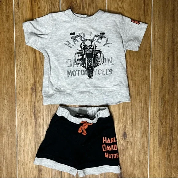 Official Harley Davidson Shirt Short Set 18/24 Months So Cute - Picture 1 of 9